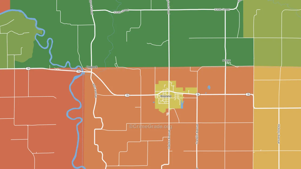 Wayland, IA Map of Theft Rates