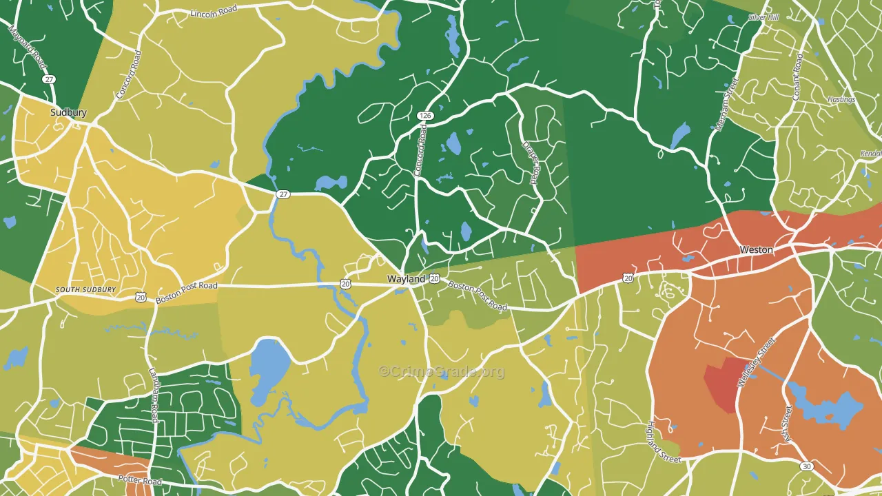 Wayland, MA Map of Theft Rates
