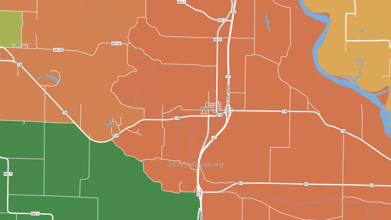 Wayland, MO Map of Theft Rates