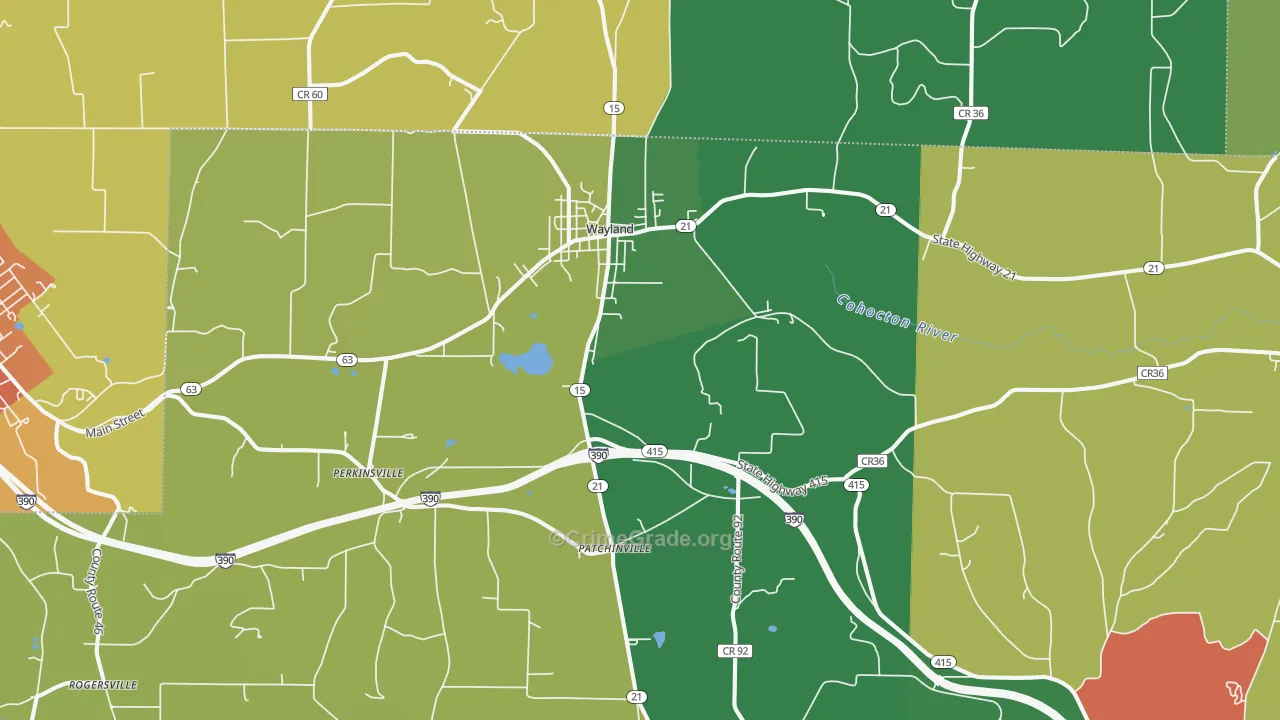 Wayland, NY Map of Theft Rates