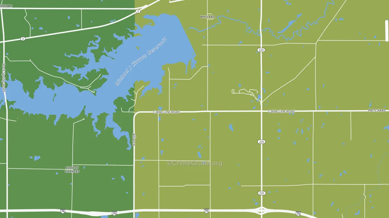 Wayland, OH Map of Theft Rates