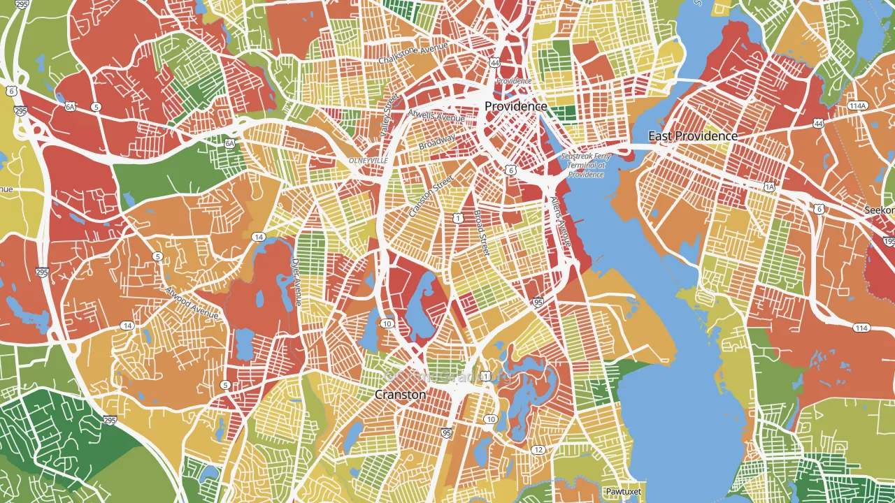 Wayland, Providence, RI Map of Theft Rates