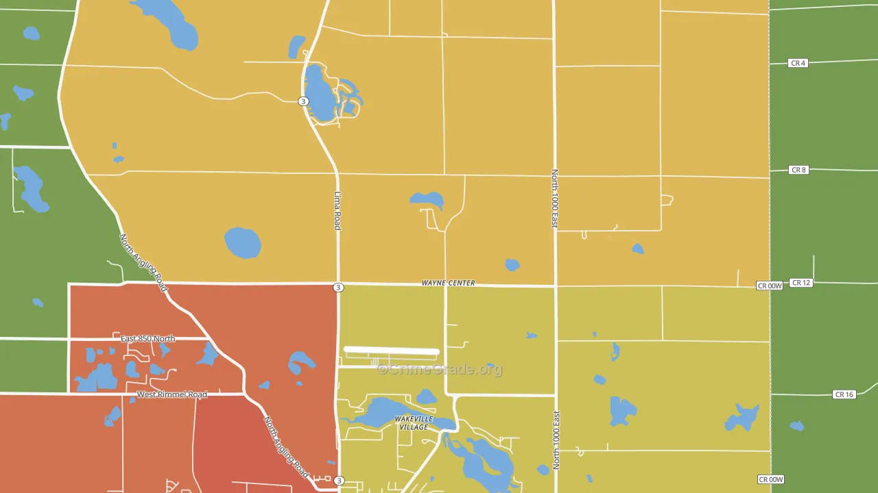 Wayne Center, IN Map of Theft Rates