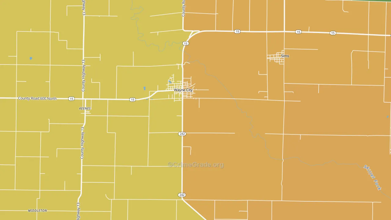 Wayne City, IL Map of Theft Rates