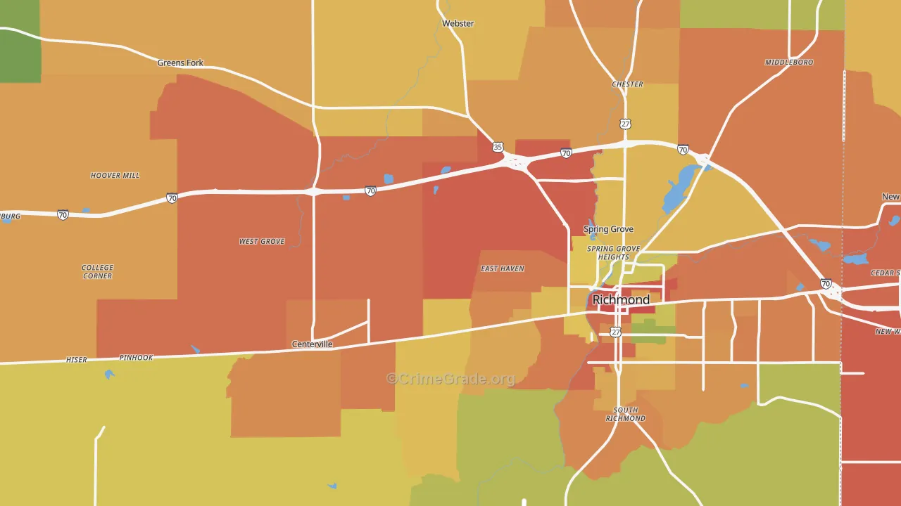 Wayne County, IN Map of Theft Rates