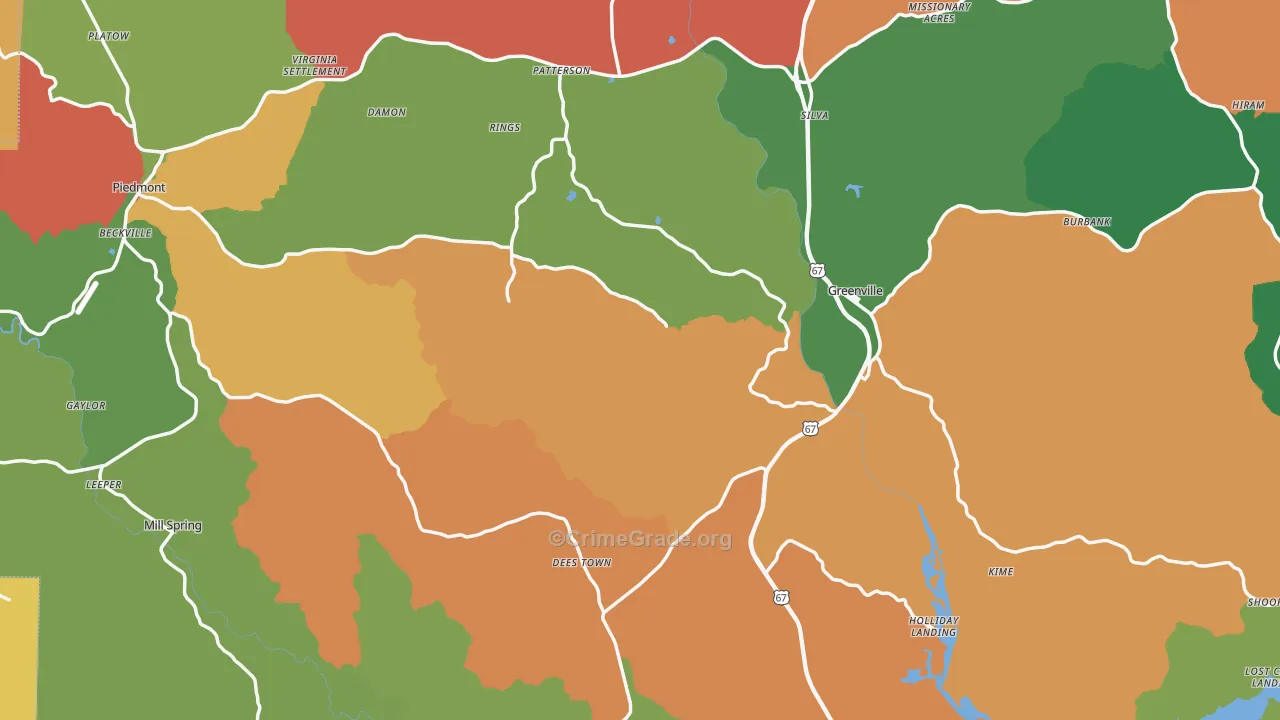 Wayne County, MO Map of Theft Rates