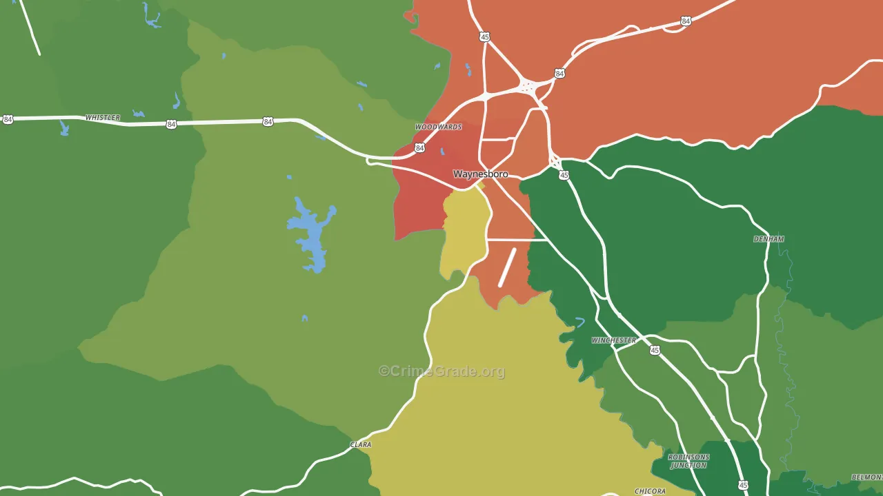 Wayne County, MS Map of Theft Rates