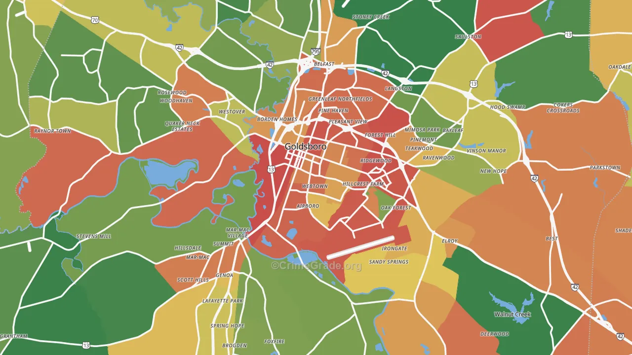 Wayne County, NC Map of Theft Rates