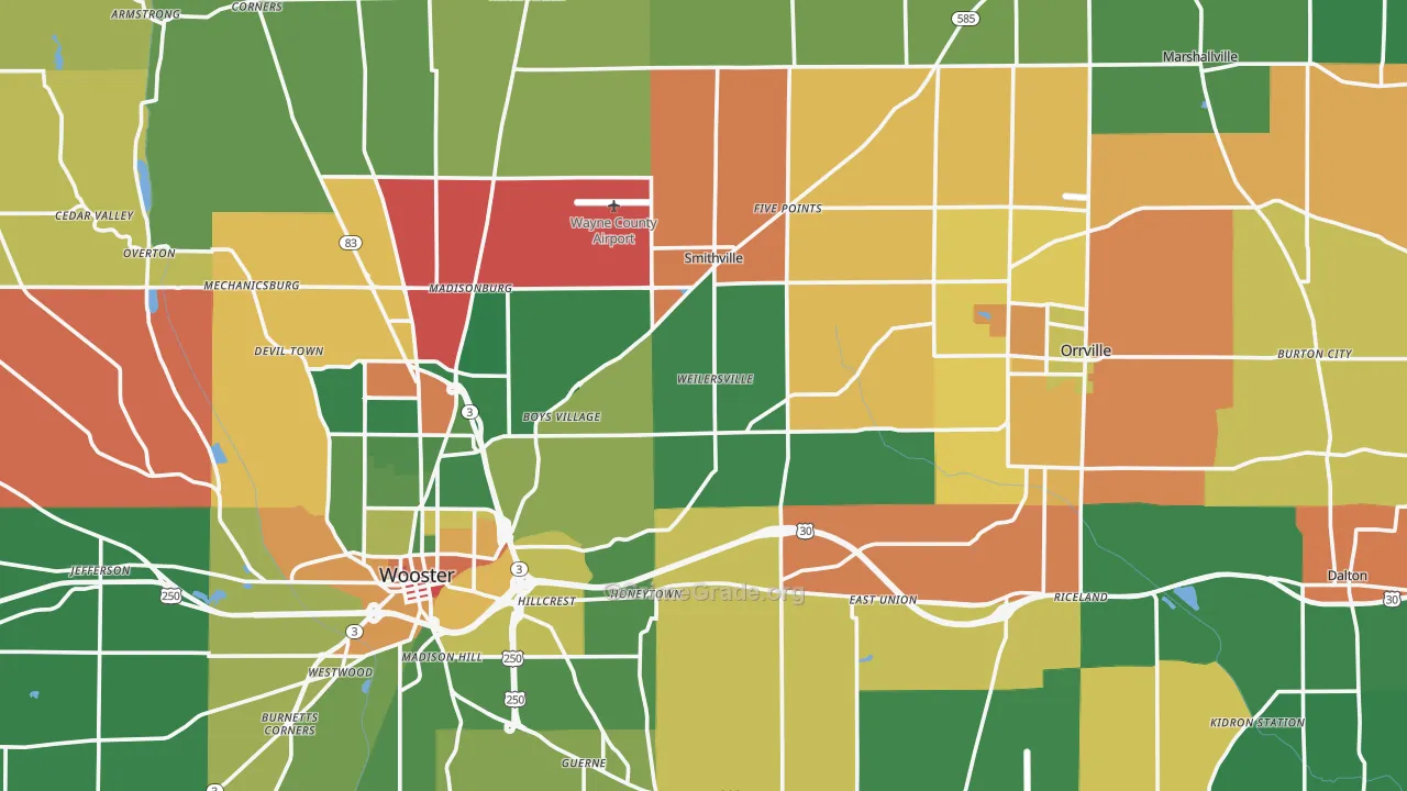 Wayne County, OH Map of Theft Rates
