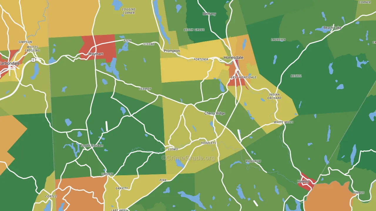 Wayne County, PA Map of Theft Rates