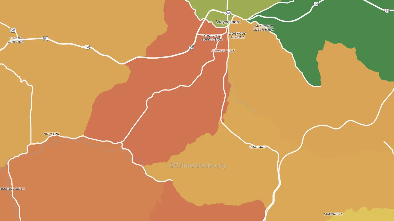 Wayne County, TN Map of Theft Rates