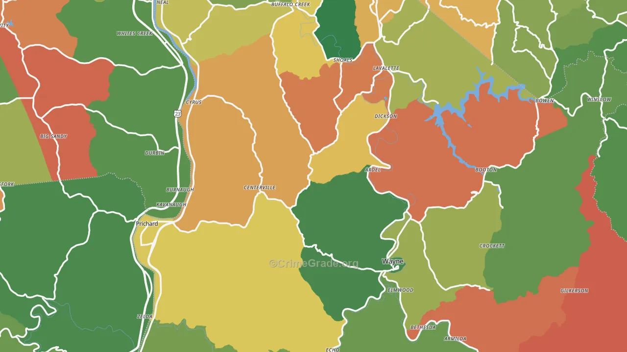 Wayne County, WV Map of Theft Rates
