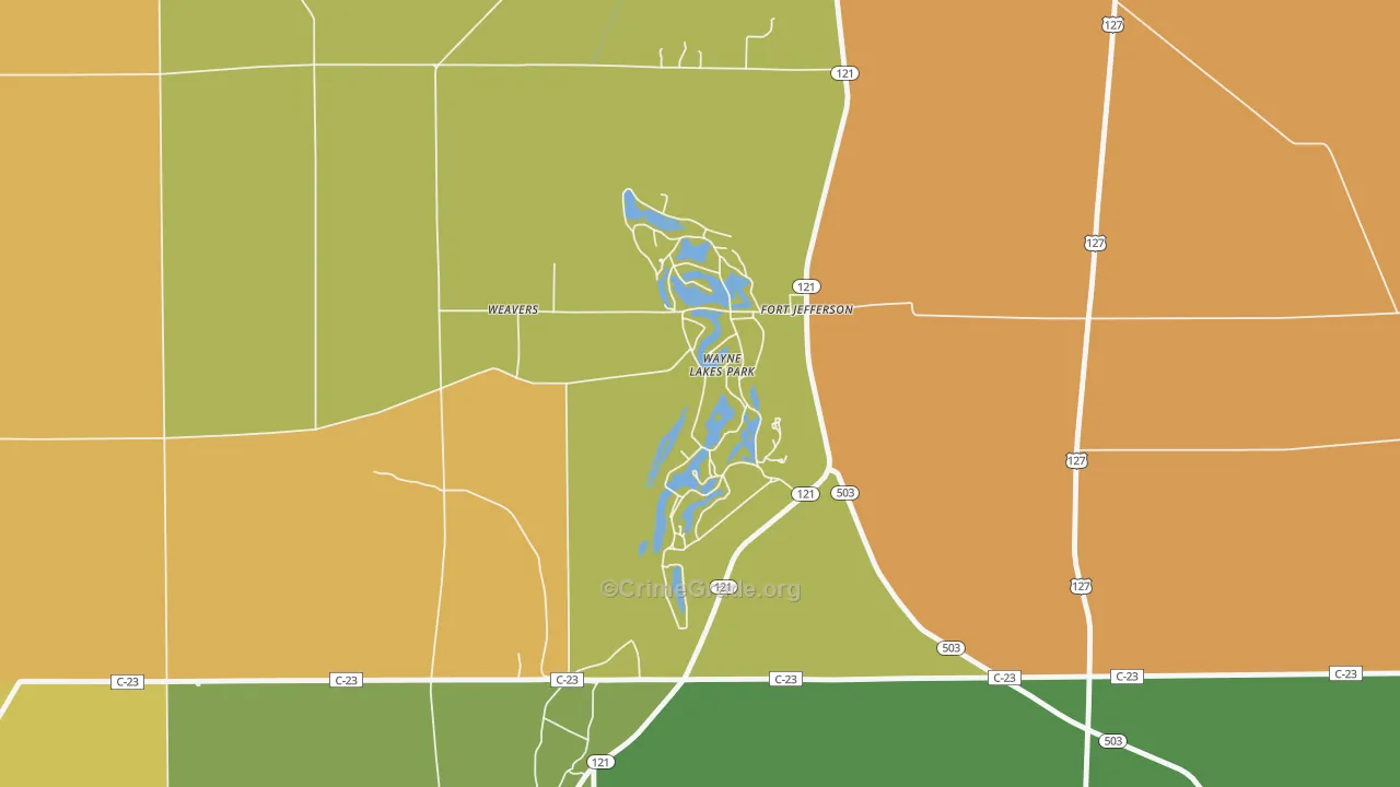 Wayne Lakes, OH Map of Theft Rates