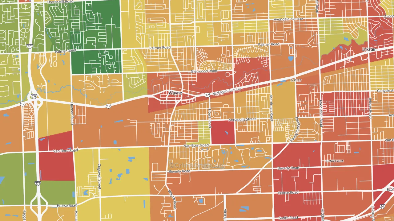 Wayne, MI Map of Theft Rates