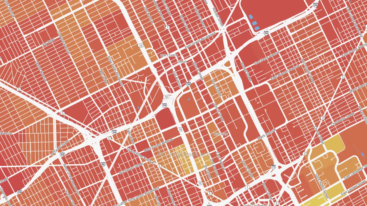 Wayne State, Detroit, MI Map of Theft Rates