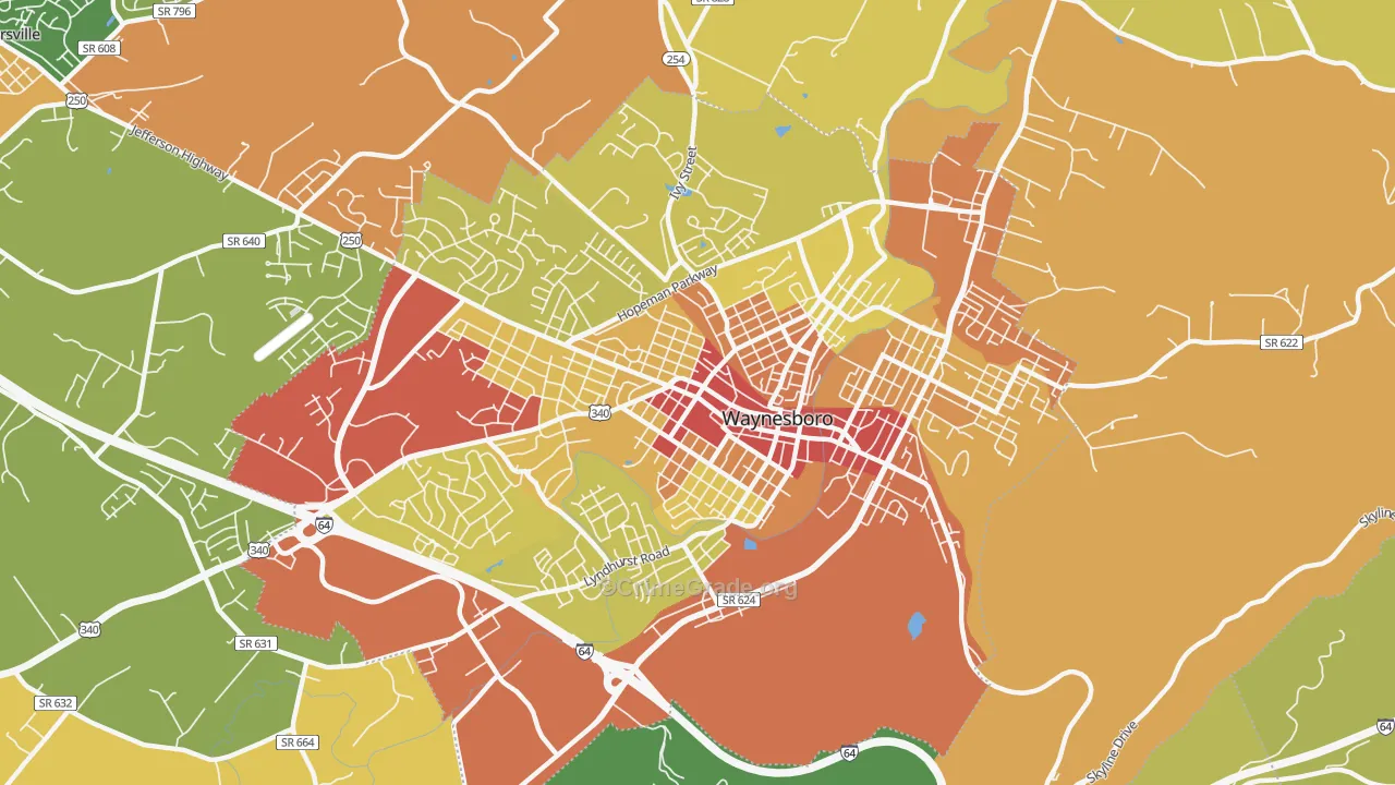Waynesboro City, VA Map of Theft Rates