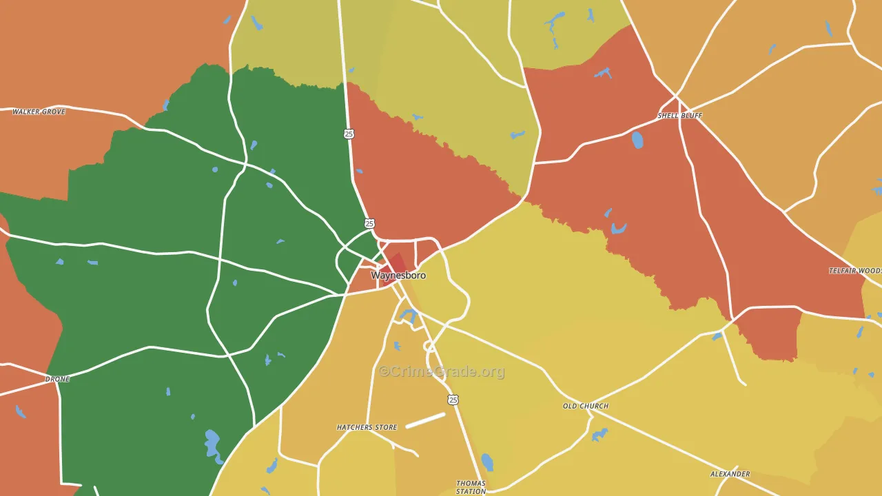 Waynesboro, GA Map of Theft Rates