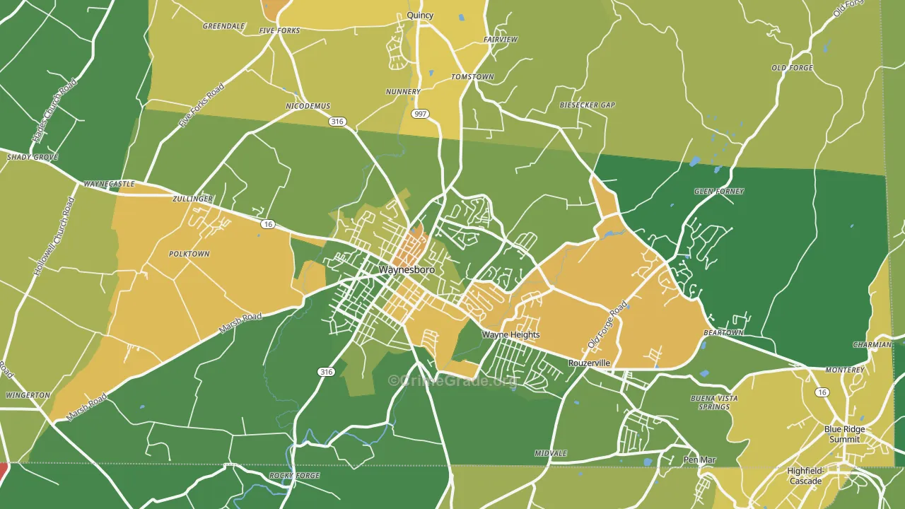 Waynesboro, PA Map of Theft Rates