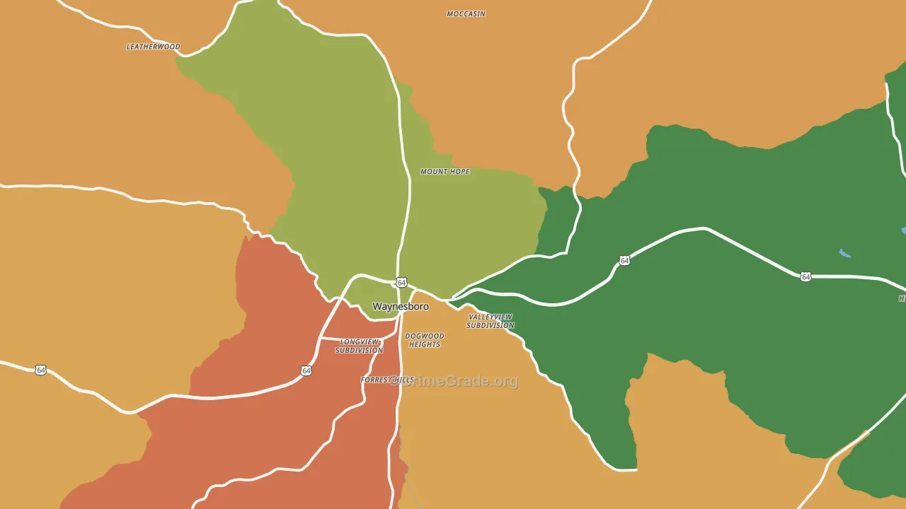 Waynesboro, TN Map of Theft Rates