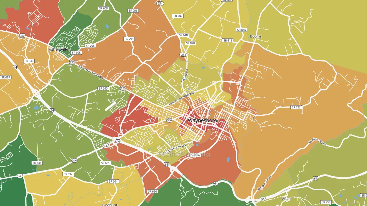 Waynesboro, VA Map of Theft Rates