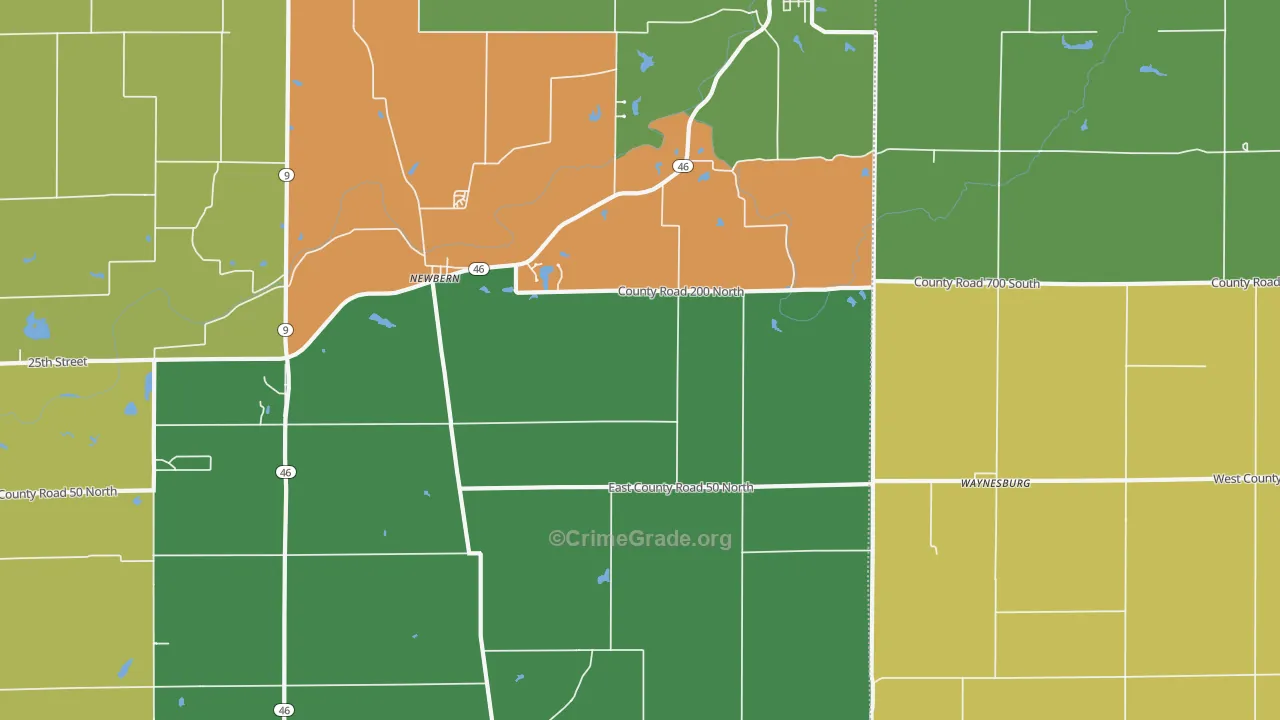 Waynesburg, IN Map of Theft Rates