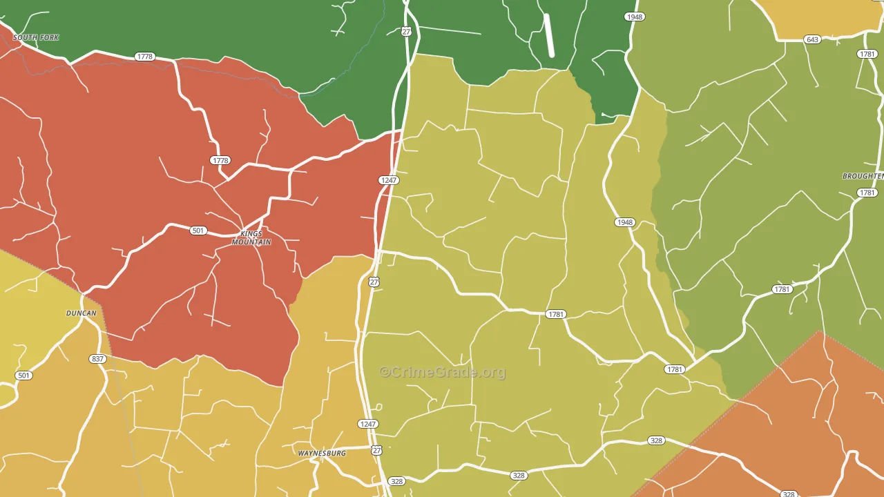 Waynesburg, KY Map of Theft Rates