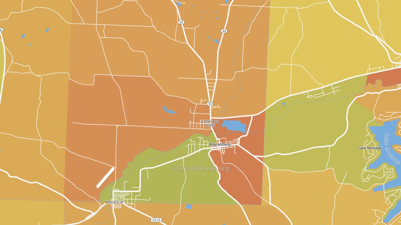 Waynesburg, OH Map of Theft Rates