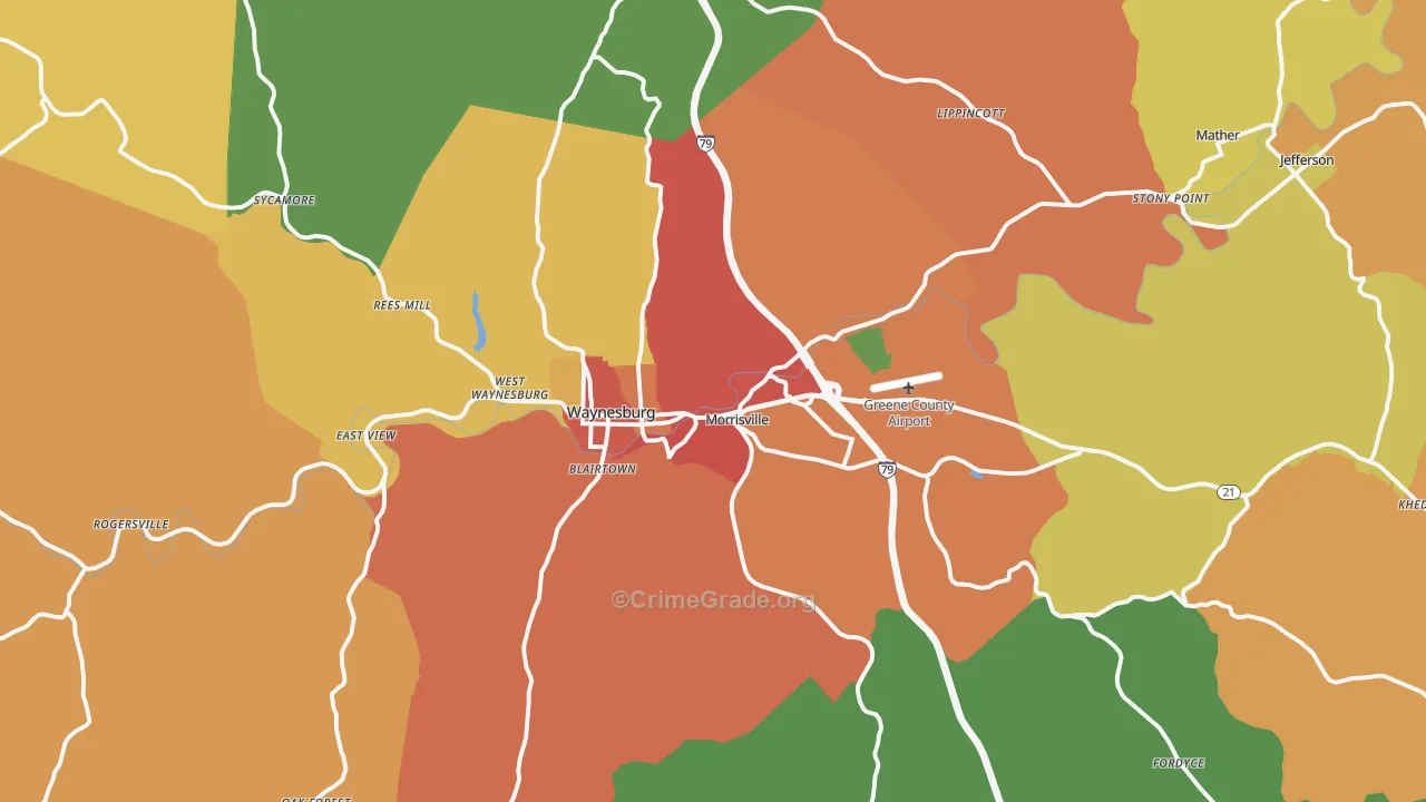 Waynesburg, PA Map of Theft Rates