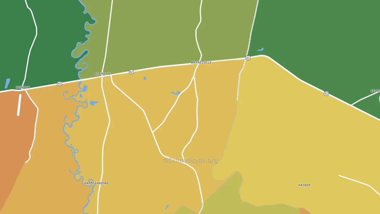 Waynesville, GA Map of Theft Rates