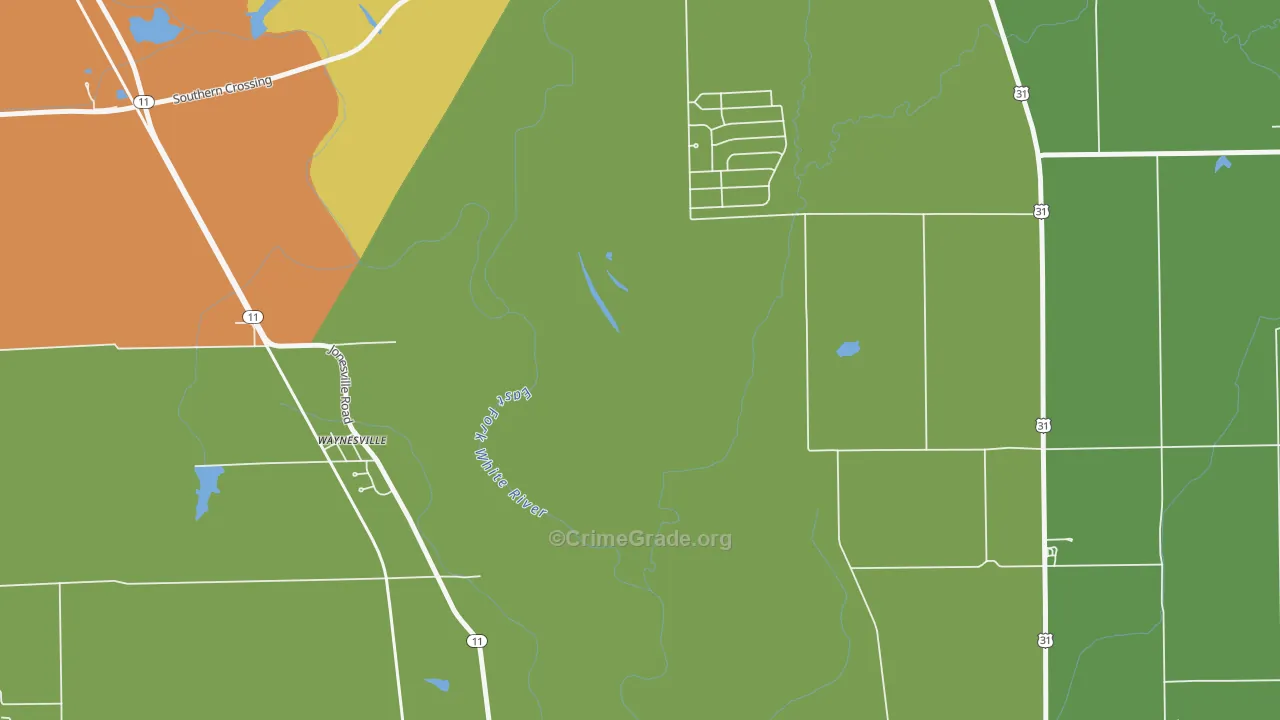Waynesville, IN Map of Theft Rates