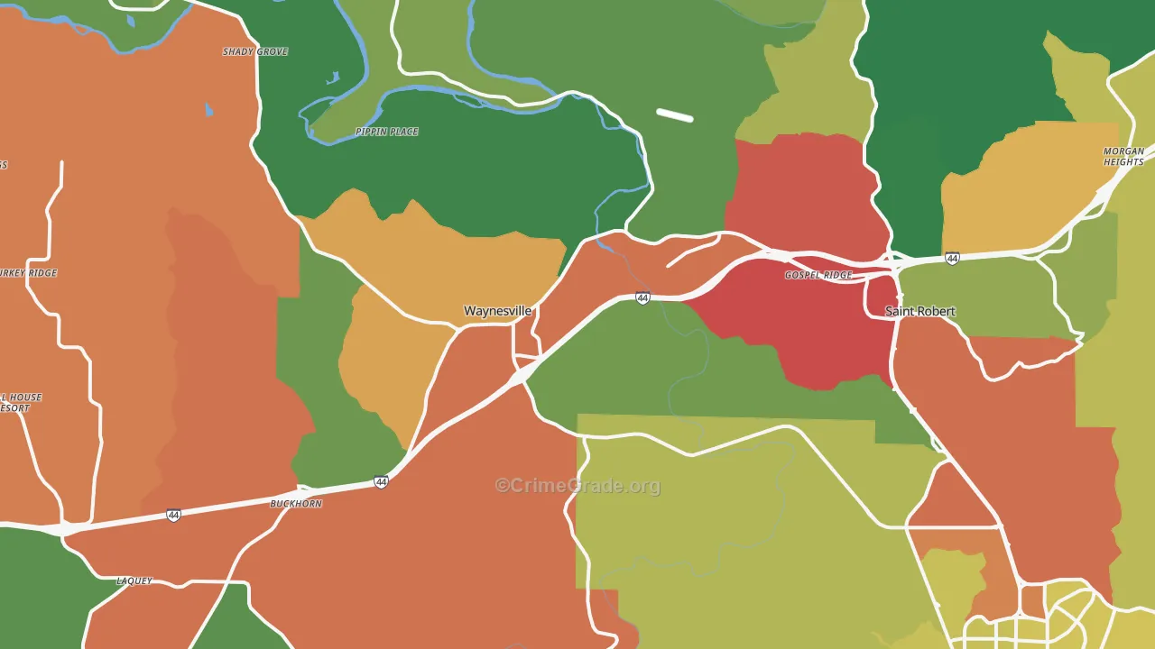 Waynesville, MO Map of Theft Rates