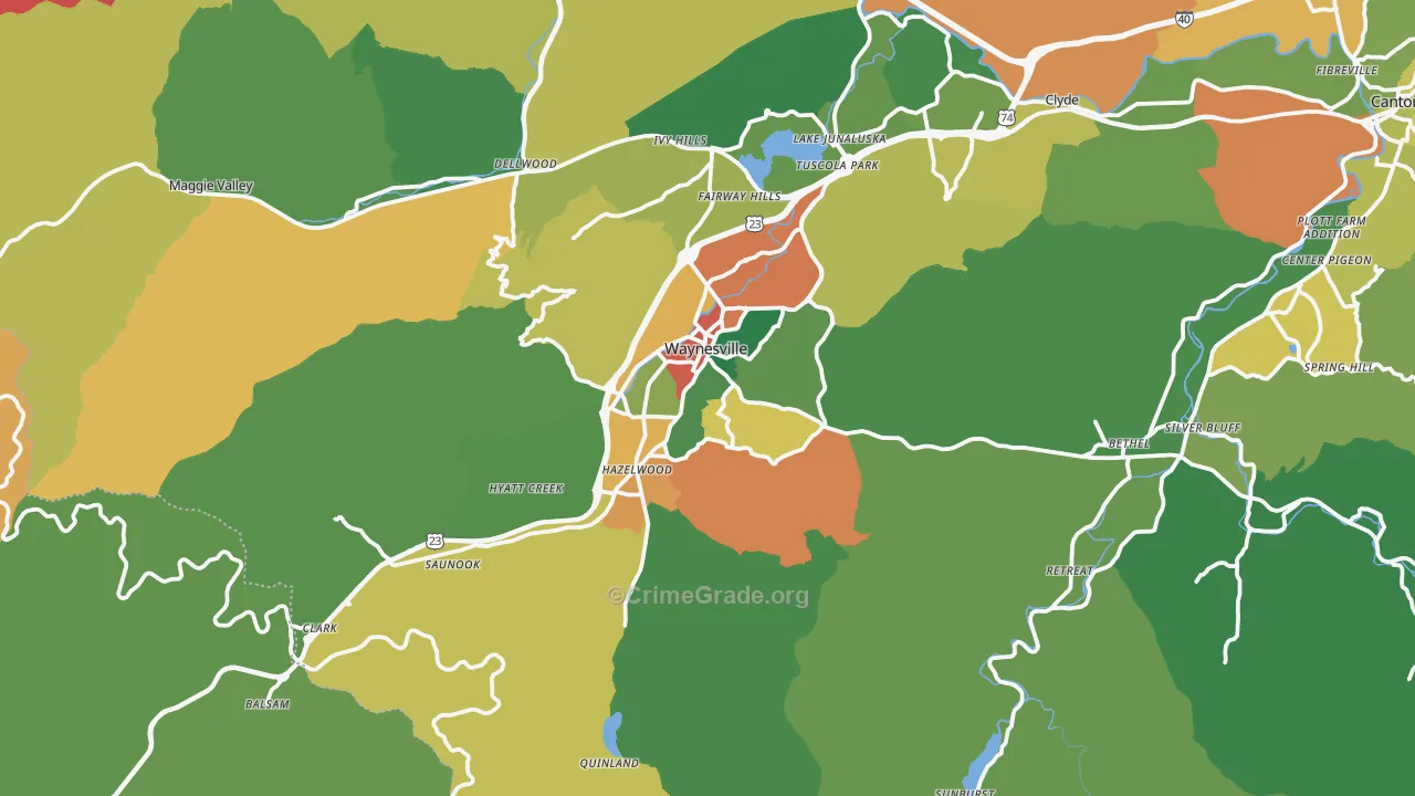 Waynesville, NC Map of Theft Rates