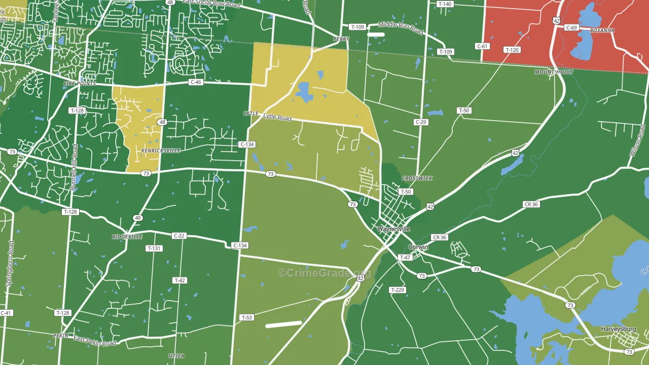 Waynesville, OH Map of Theft Rates