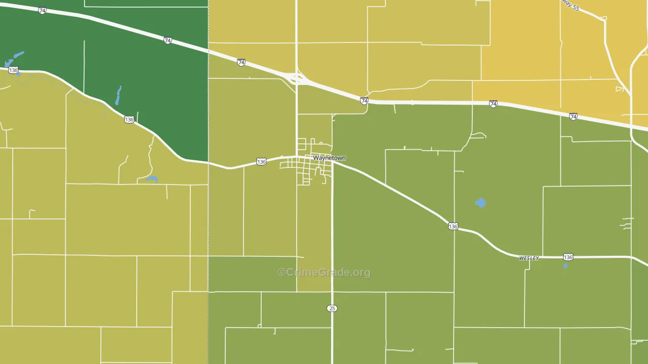 Waynetown, IN Map of Theft Rates