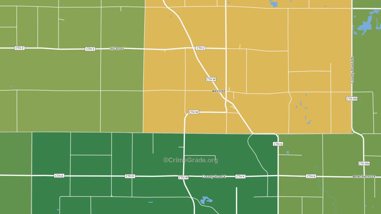 Wayside, WI Map of Theft Rates
