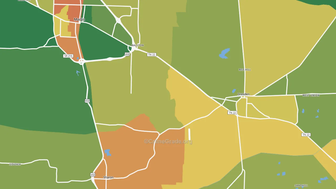 Weakley County, TN Map of Theft Rates