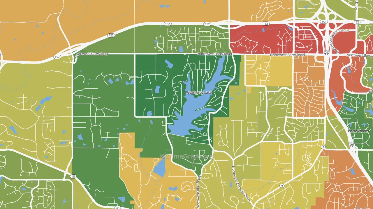 Weatherby Lake, MO Map of Theft Rates