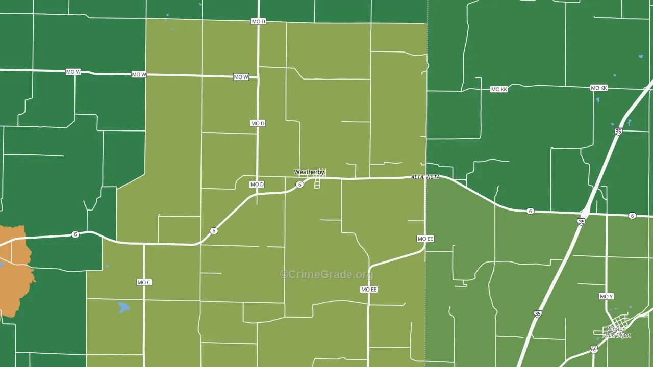 Weatherby, MO Map of Theft Rates