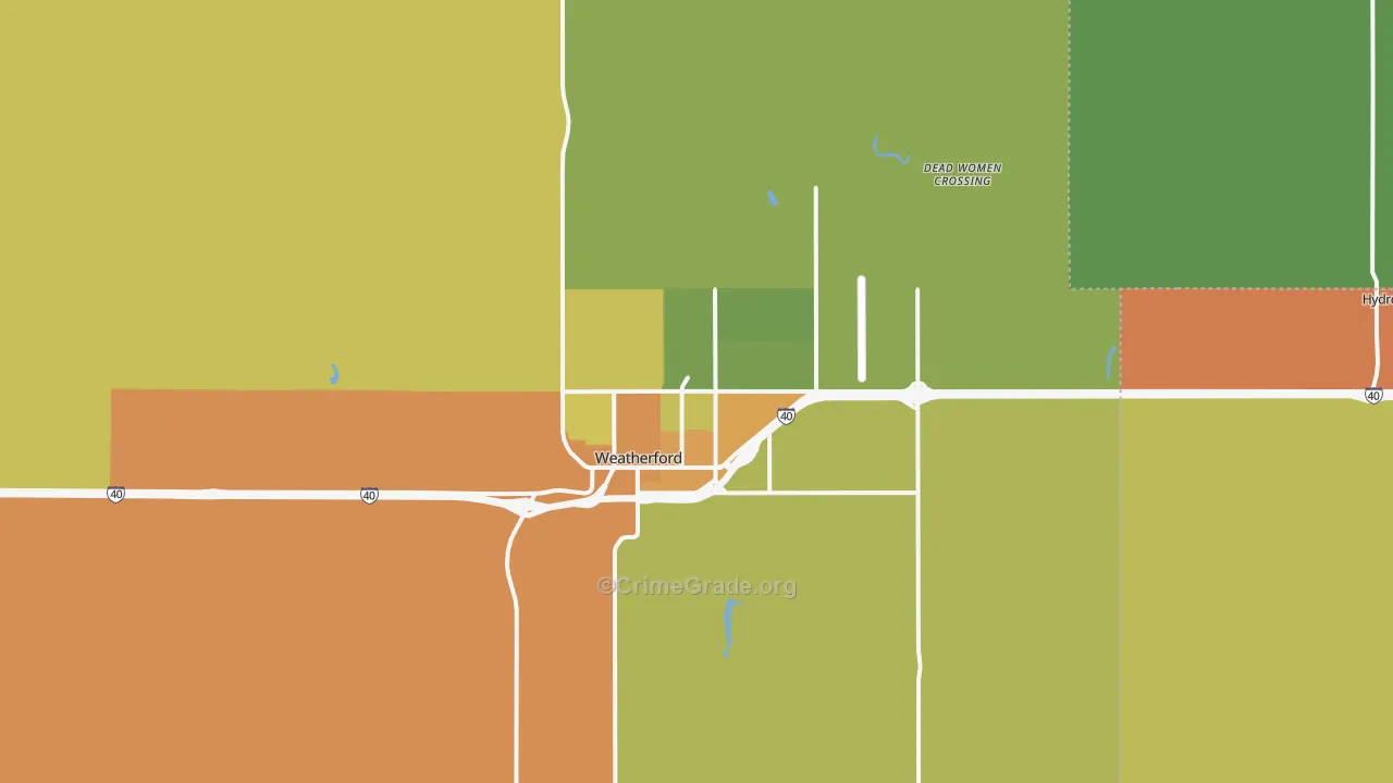 Weatherford, OK Map of Theft Rates
