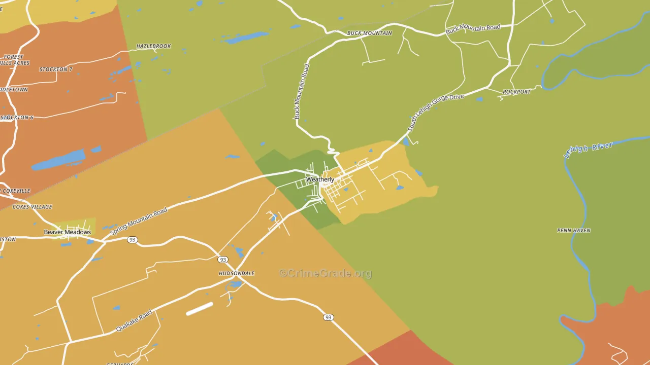 Weatherly, PA Map of Theft Rates