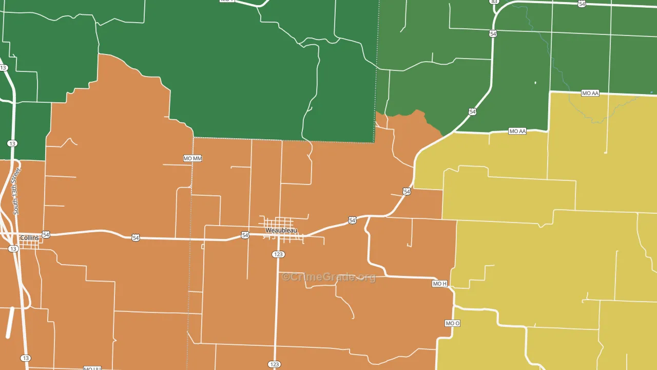 Weaubleau, MO Map of Theft Rates