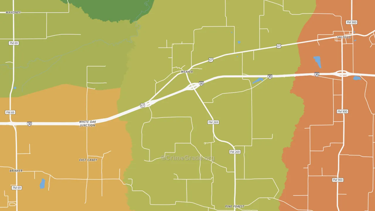 Weaver, TX Map of Theft Rates