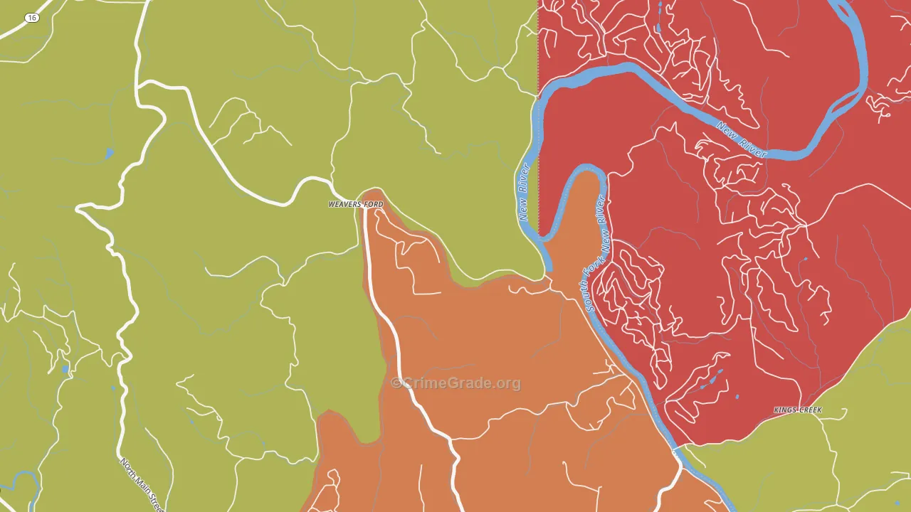 Weavers Ford, NC Map of Theft Rates