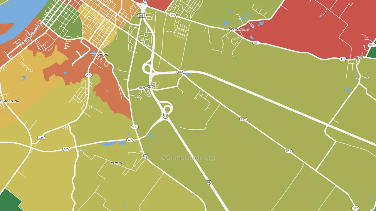 Weaverton, KY Map of Theft Rates