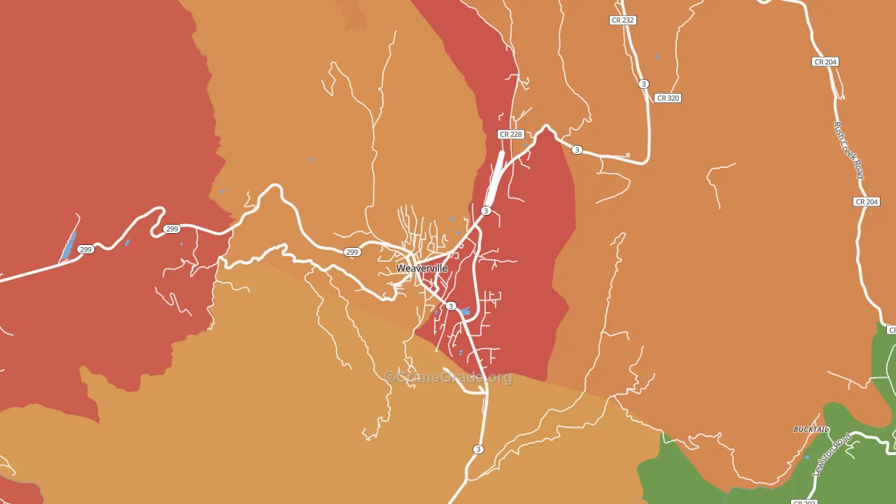 Weaverville, CA Map of Theft Rates