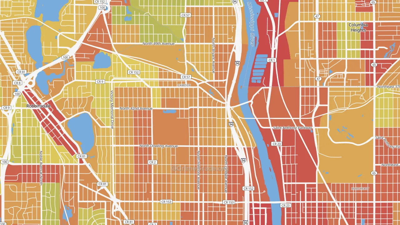 Webber-Camden, Minneapolis, MN Map of Theft Rates