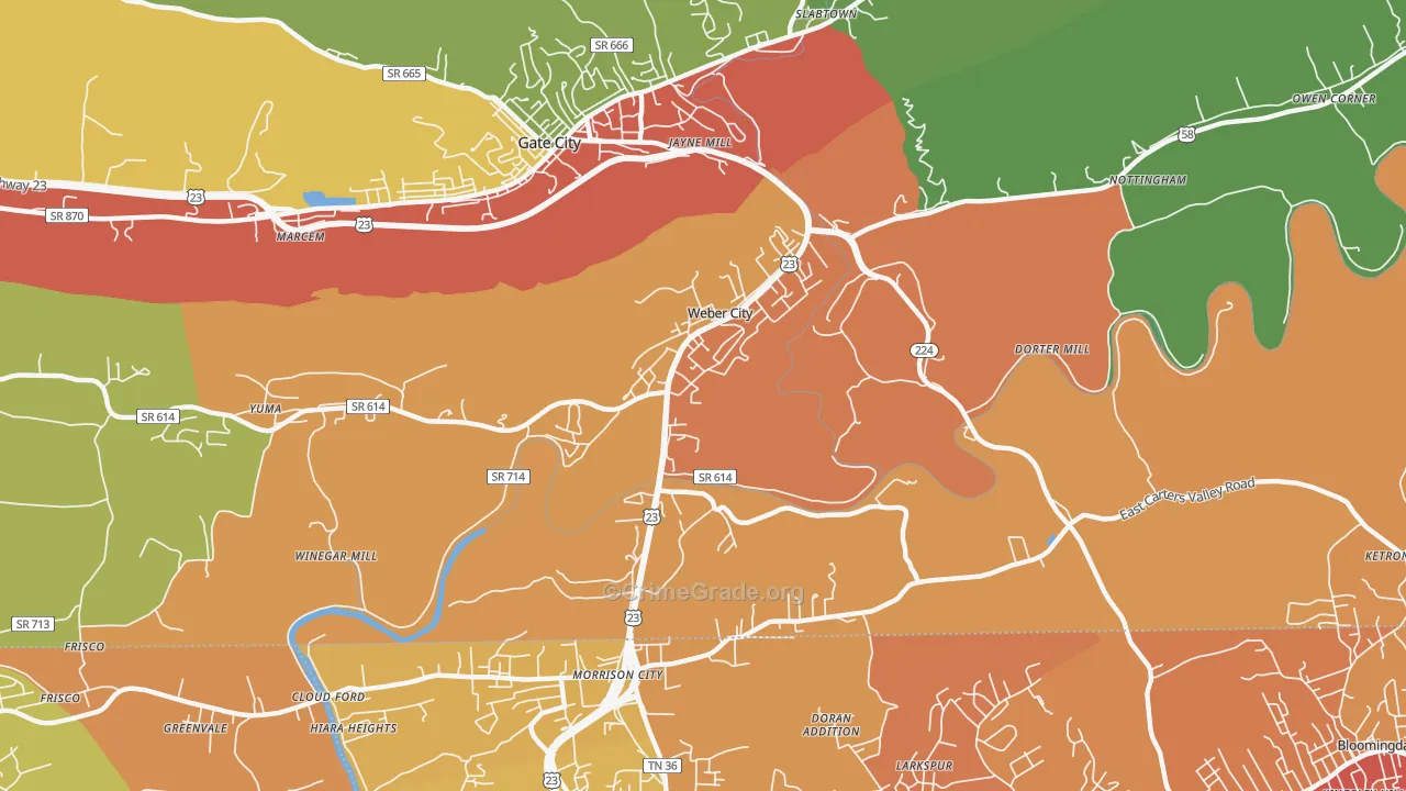 Weber City, VA Map of Theft Rates