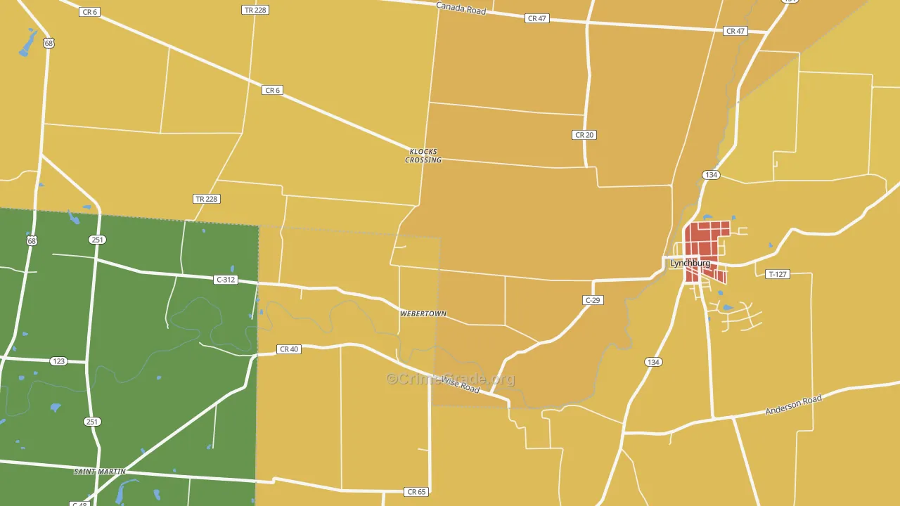 Webertown, OH Map of Theft Rates