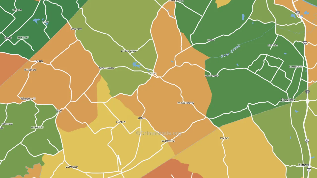 Webster County, KY Map of Theft Rates