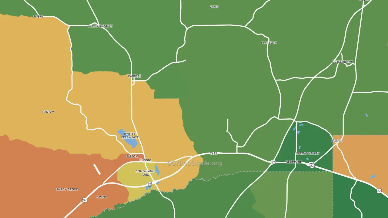 Webster County, MS Map of Theft Rates